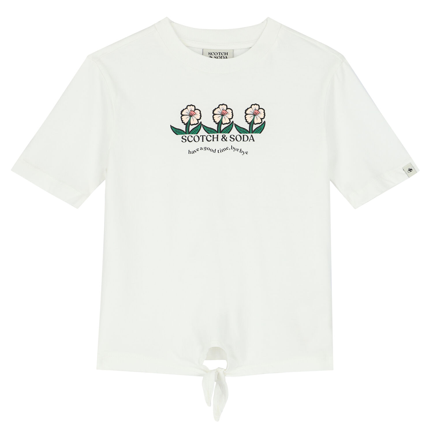 Girls Ivory Knotted Logo T-Shirt, 1, hi-res