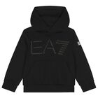 Boys Black Logo Hooded Top, 1, hi-res