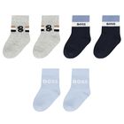 Baby Boys Blue, Grey & Navy Blue Logo Socks ( 3-Pack ), 2, hi-res