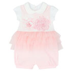 Baby Girls White & Pink Floral Romper, 1, hi-res