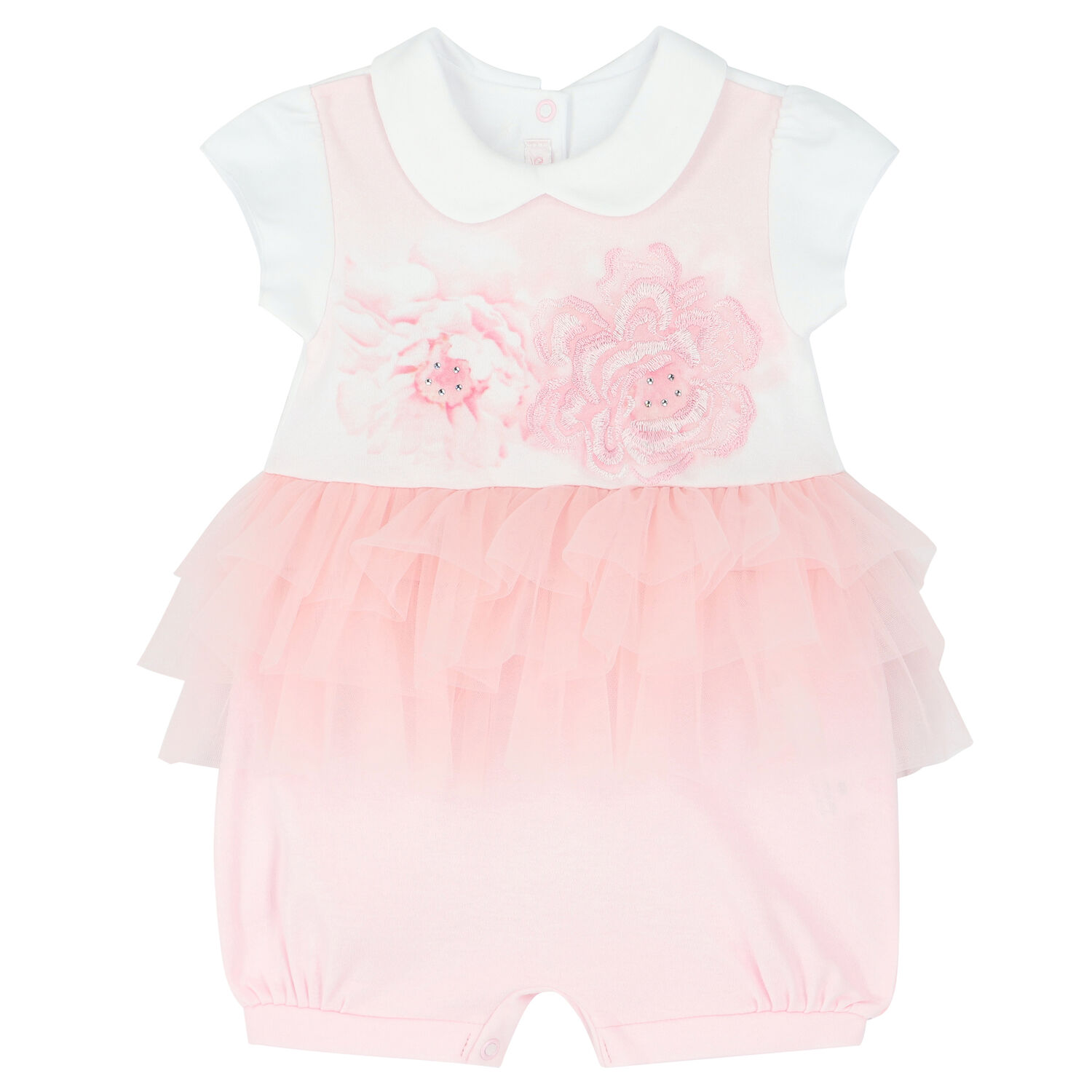 Baby Girls White & Pink Floral Romper, 1, hi-res