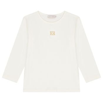 Girls Ivory Logo Long Sleeve Top