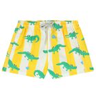 Boys Yellow & White Striped Crocodile Swim Shorts, 1, hi-res