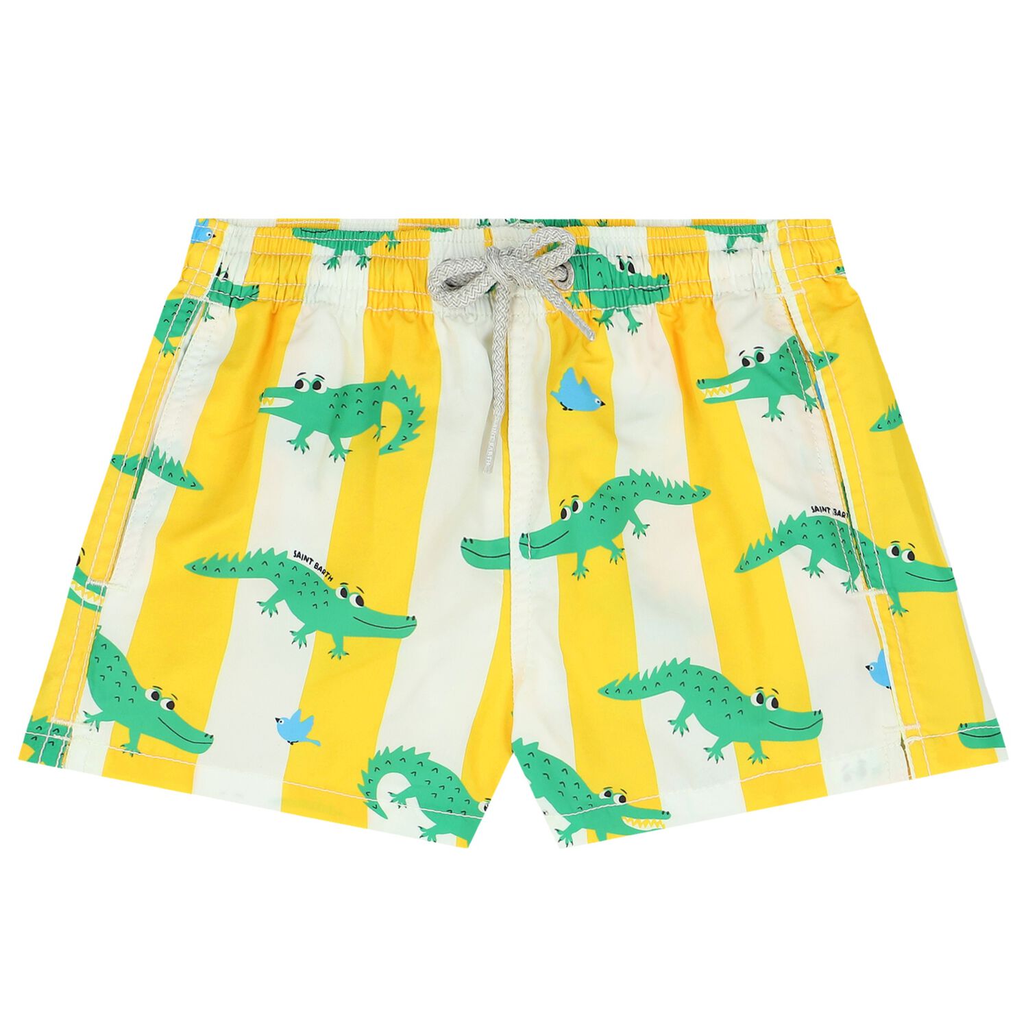 Boys Yellow & White Striped Crocodile Swim Shorts, 1, hi-res