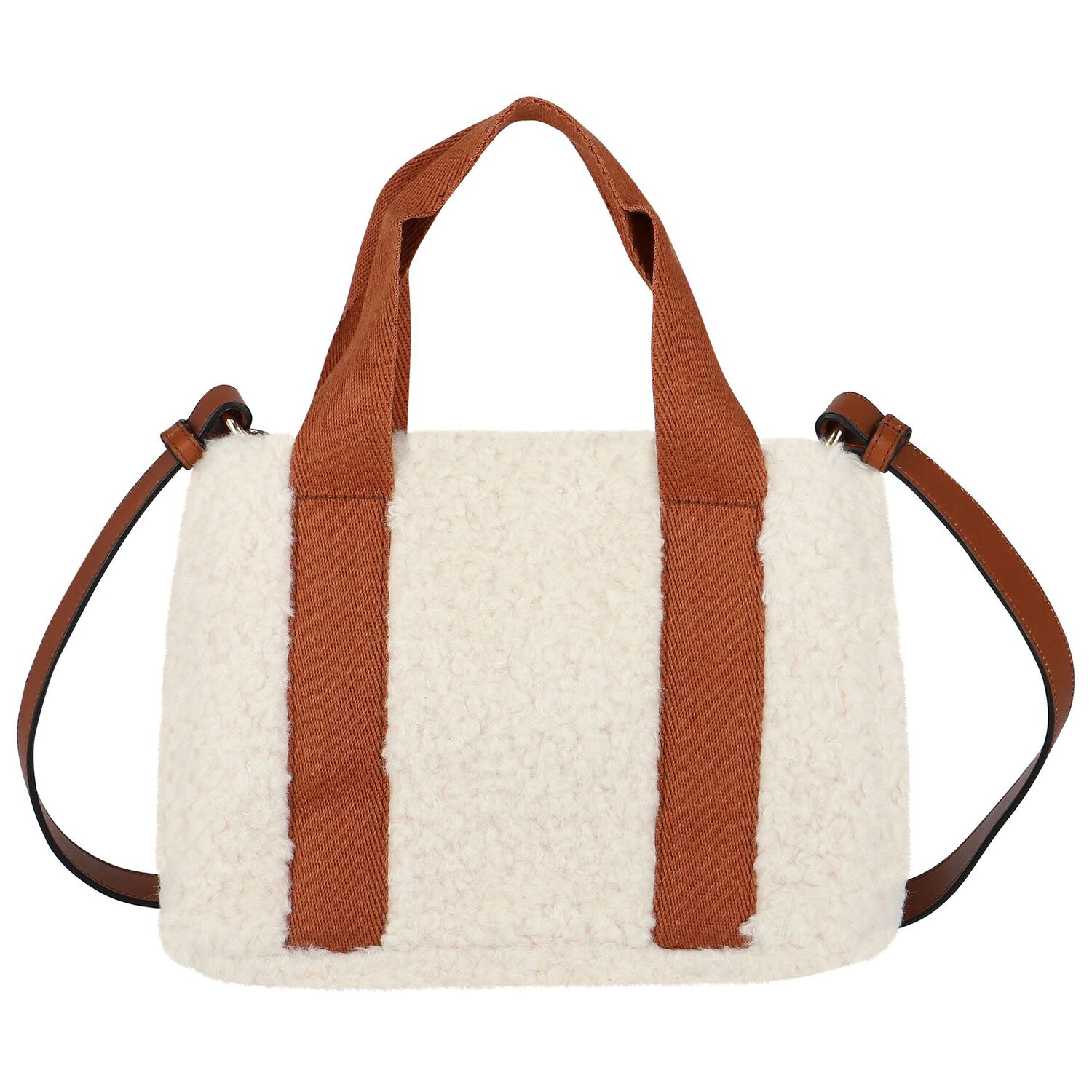 Girls Ivory & Beige Sherpa Fleece Bag, 2, hi-res