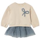 Younger Girls Beige & Blue Tulle Skirt Set, 1, hi-res