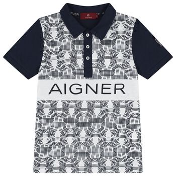 Boys White & Navy Blue Logo Polo Shirt