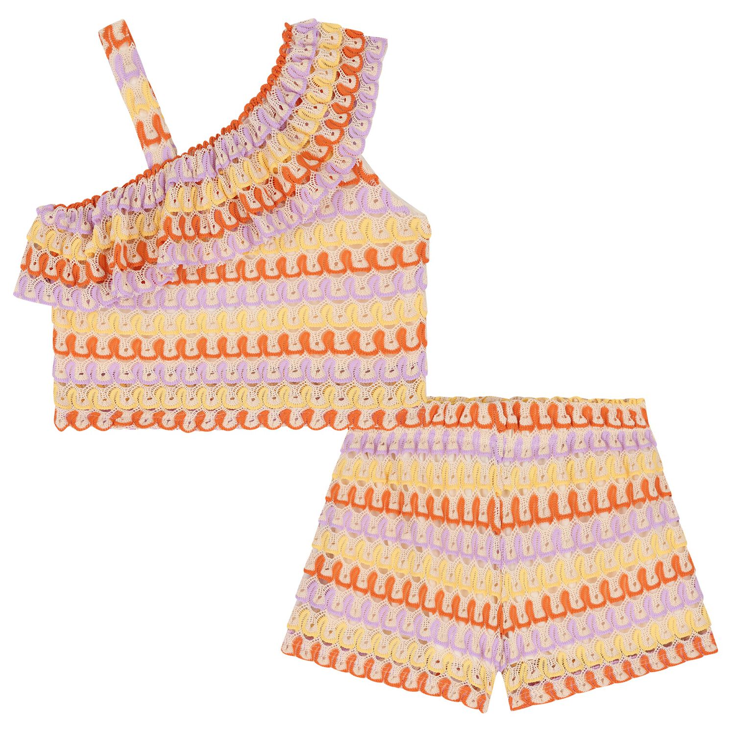 Girls Multi-Coloured Knitted Shorts Set, 1, hi-res
