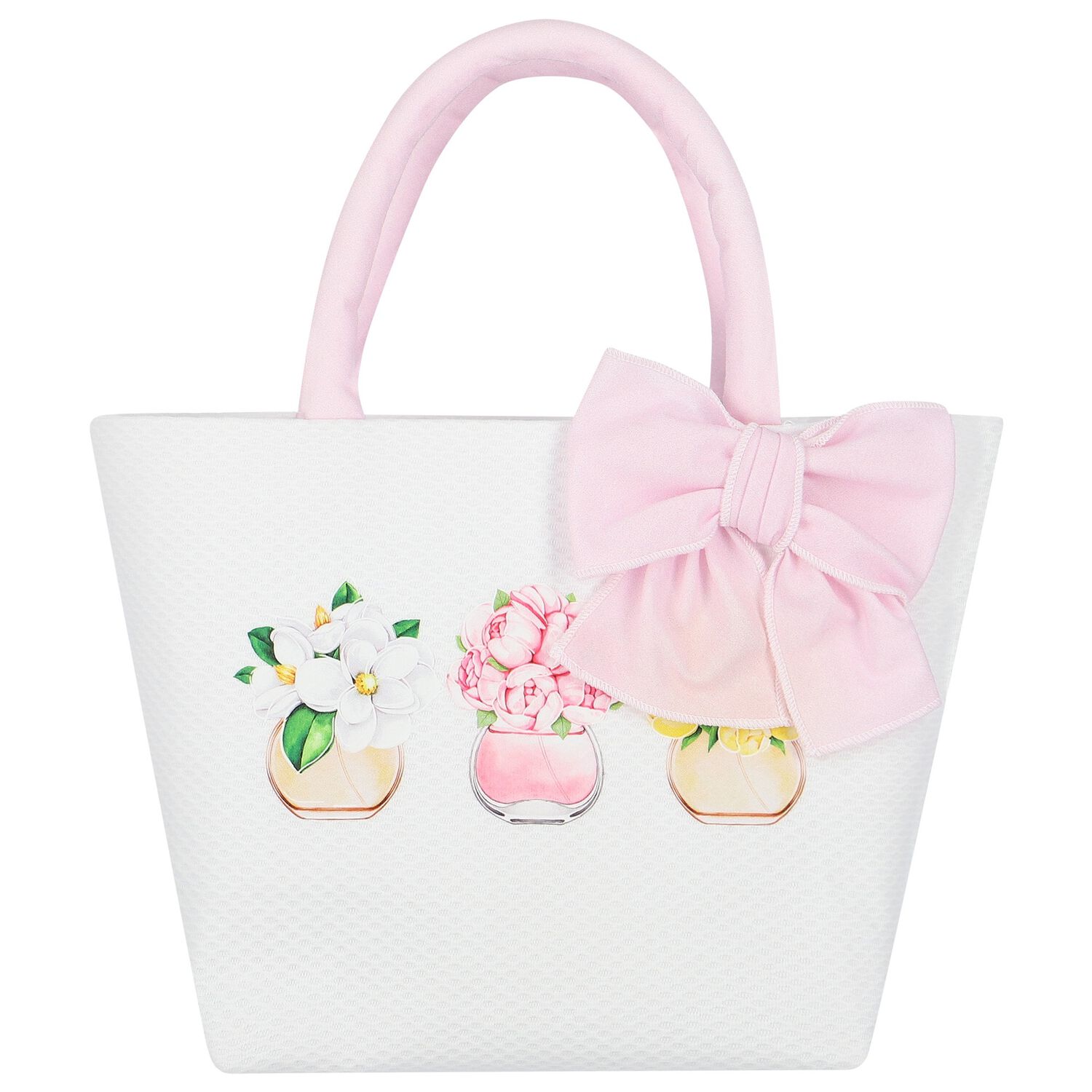 Girls Pink & Ivory Bow Floral Hand Bag, 1, hi-res image number null