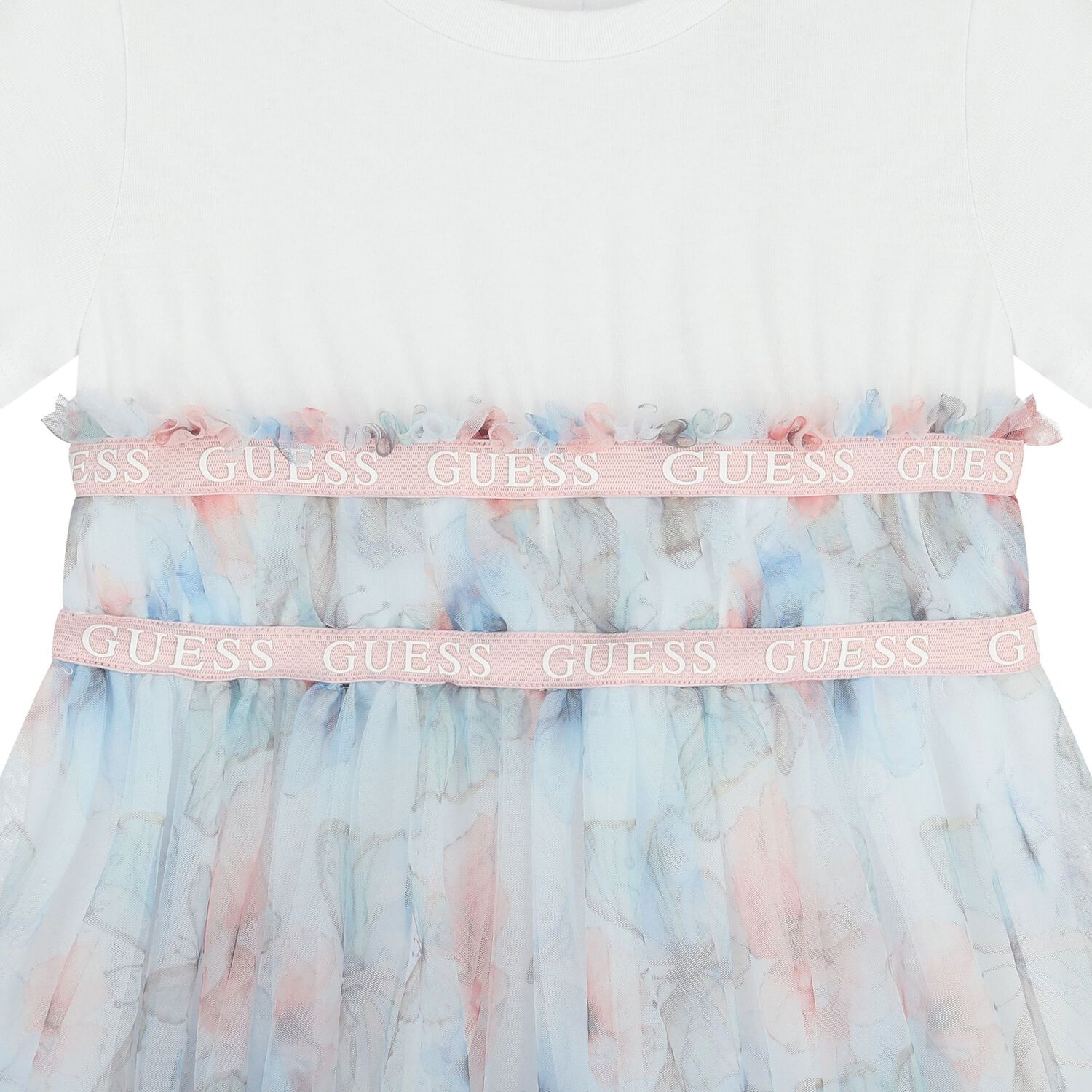 Baby Girls White & Blue Logo Tulle Dress Set, 1, hi-res