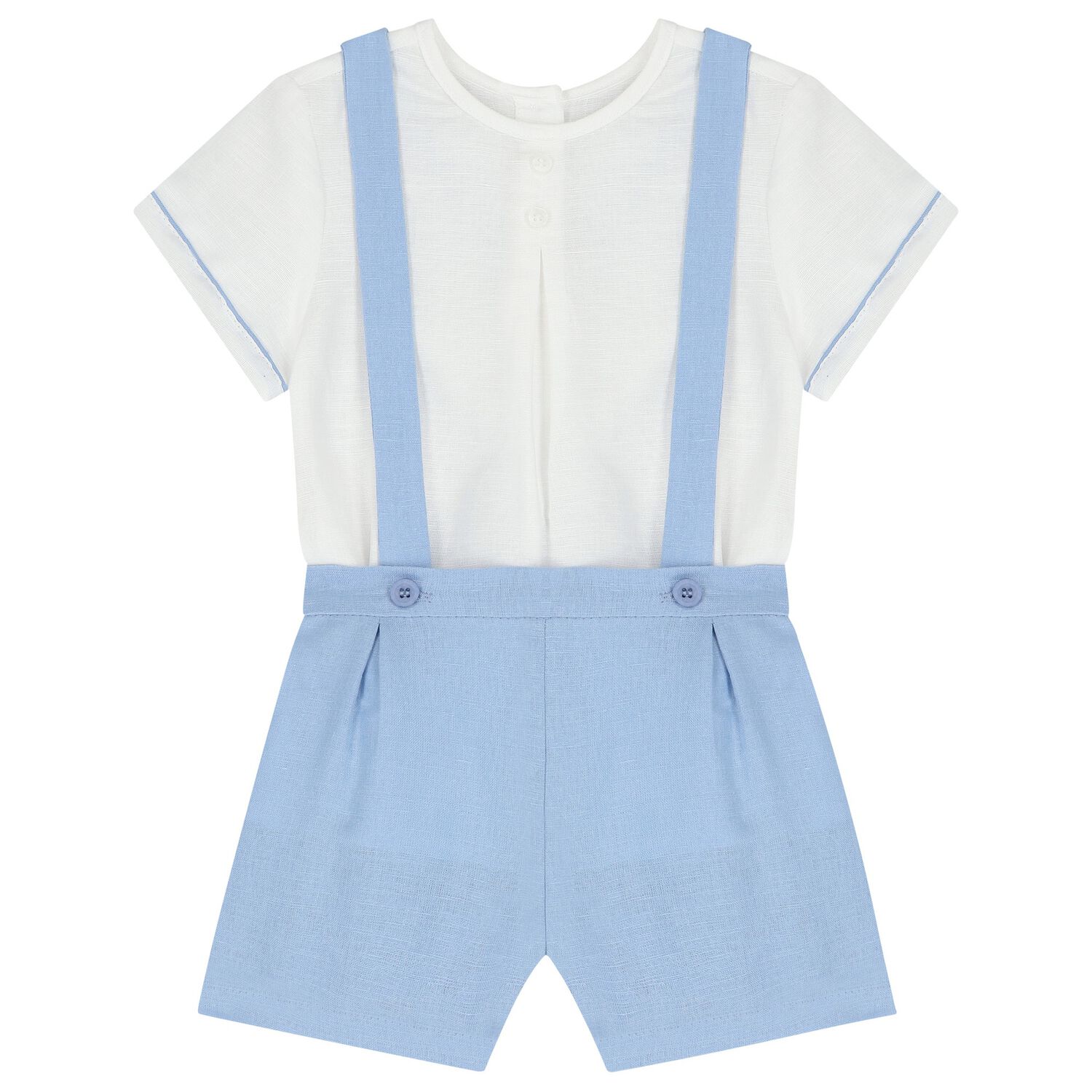 Baby Boys White & Blue Smart Dungaree Set, 2, hi-res image number null