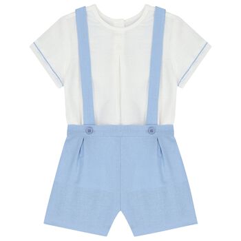 Mayoral Baby Boys White & Blue Smart Dungaree Set, 2 Baby Boys White & Blue Smart Dungaree Set