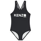 Girls Black Logo Swimsuit , 1, hi-res