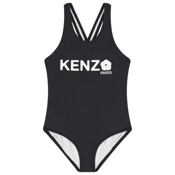 Girls Black Logo Swimsuit 