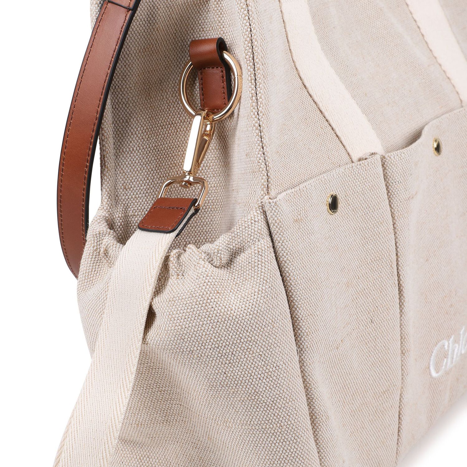 Beige Canvas Logo Changing Bag, 1, hi-res