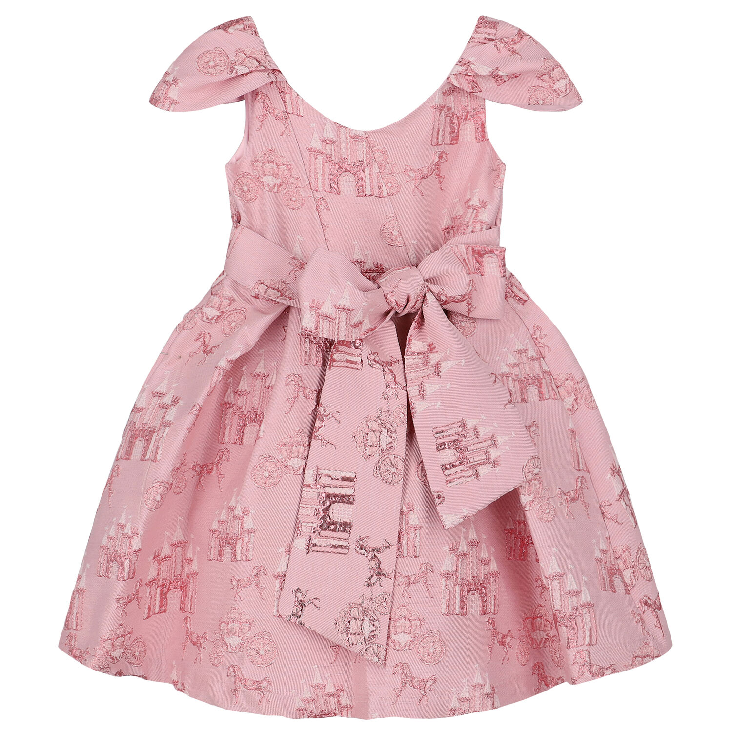 Girls Pink Castle Jacquard Dress, 1, hi-res