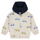 Younger Boys Beige, Yellow & Navy Blue Car Tracksuit Set, 3, hi-res