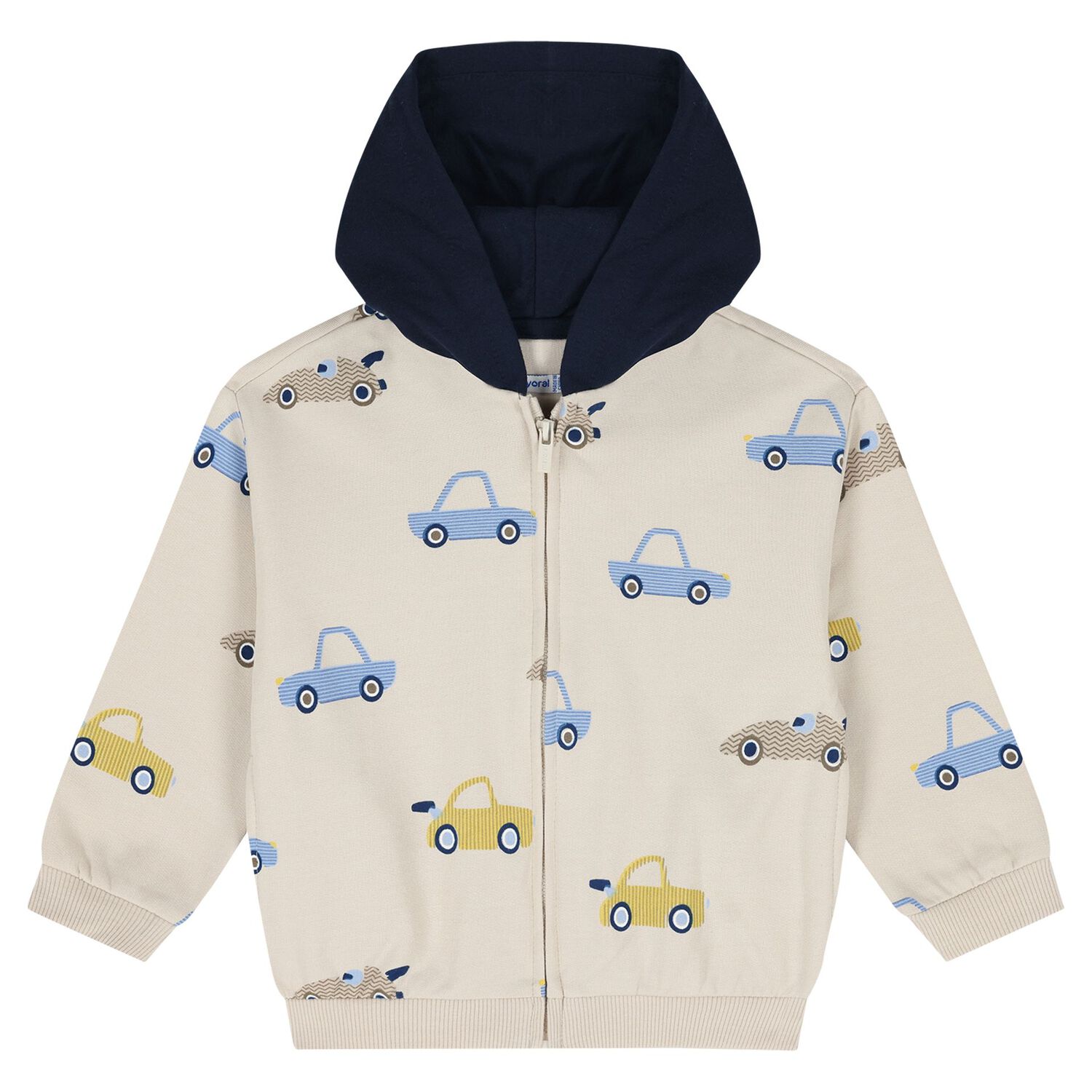 Younger Boys Beige, Yellow & Navy Blue Car Tracksuit Set, 3, hi-res