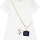 Girls White Logo Bag Dress, 1, hi-res