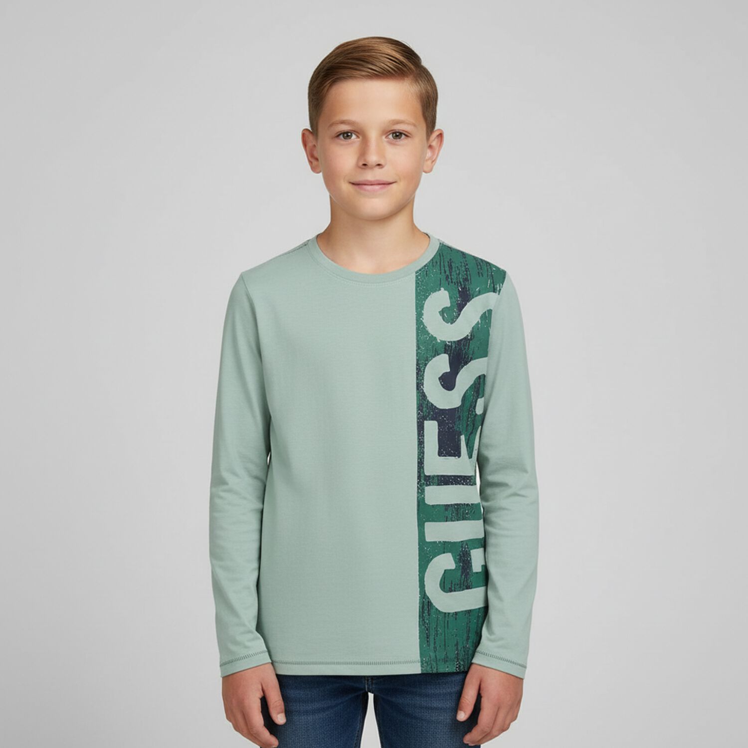 Boys Green Logo Long Sleeve Top, 2, hi-res image number null