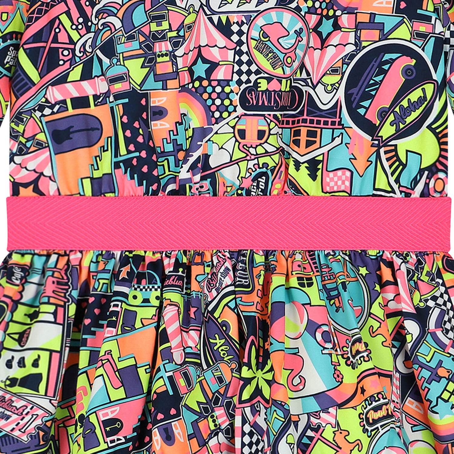 Girls Navy Blue & Neon Pink Dress, 1, hi-res