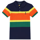 Boys Navy, Green & Orange Logo Polo Shirt, 1, hi-res