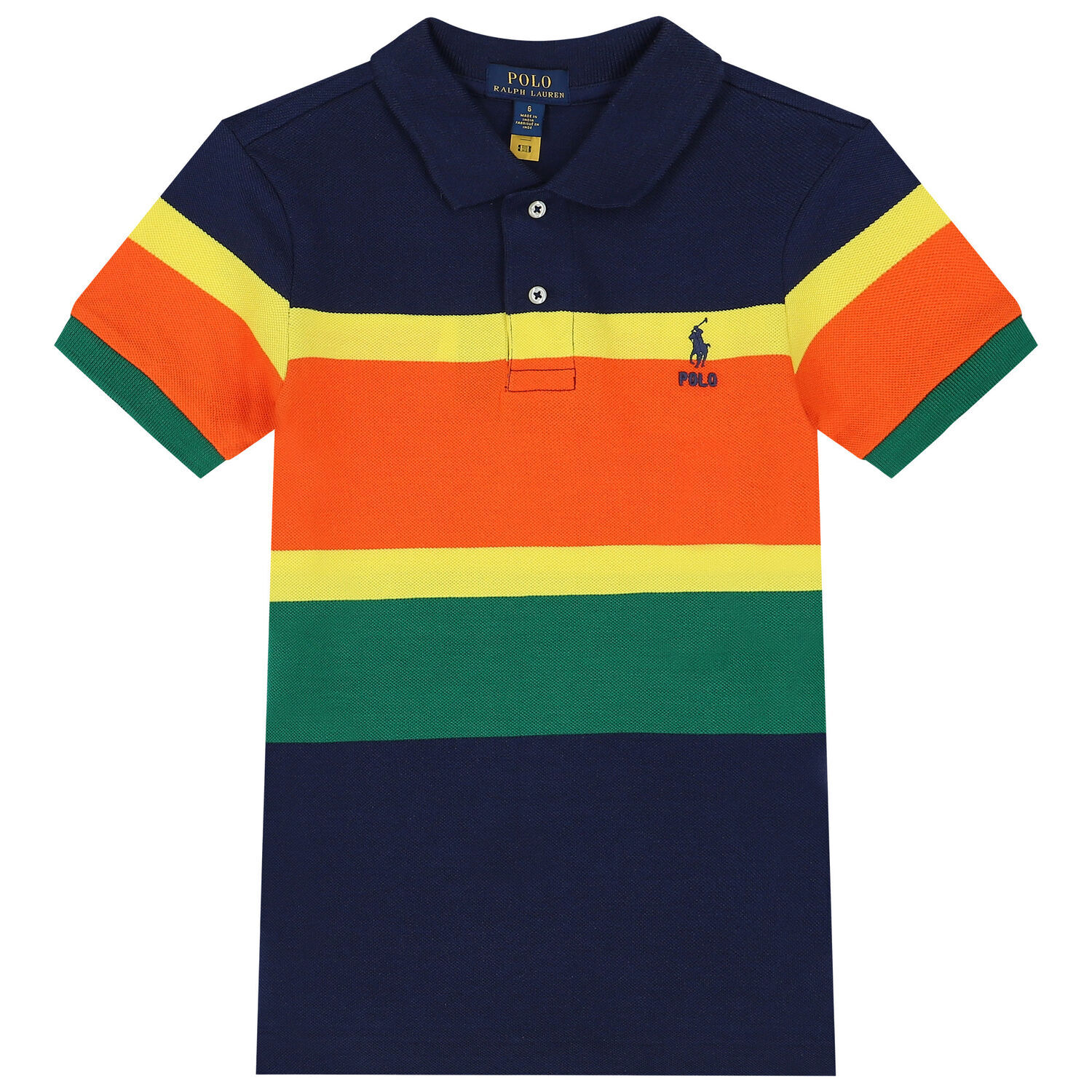 Boys Navy, Green & Orange Logo Polo Shirt, 1, hi-res