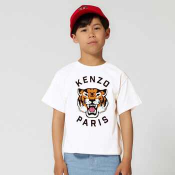 Boys White Logo Tiger T-Shirt
