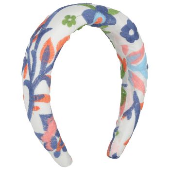 Girls White Floral Embroidered Headband 