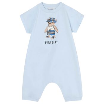 Baby Boys Blue Teddy Bear Logo Romper