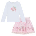 Girls White & Pink Teddy Skirt Set, 1, hi-res