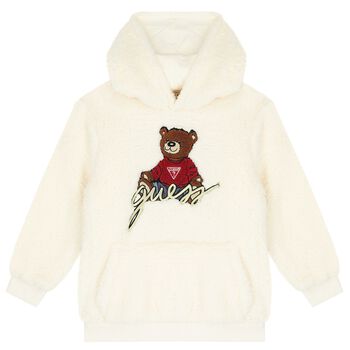 Ivory Teddy Bear Logo Sherpa Hooded Top