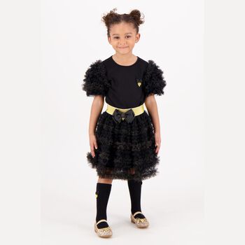 Girls Black Tulle Sleeve T-Shirt