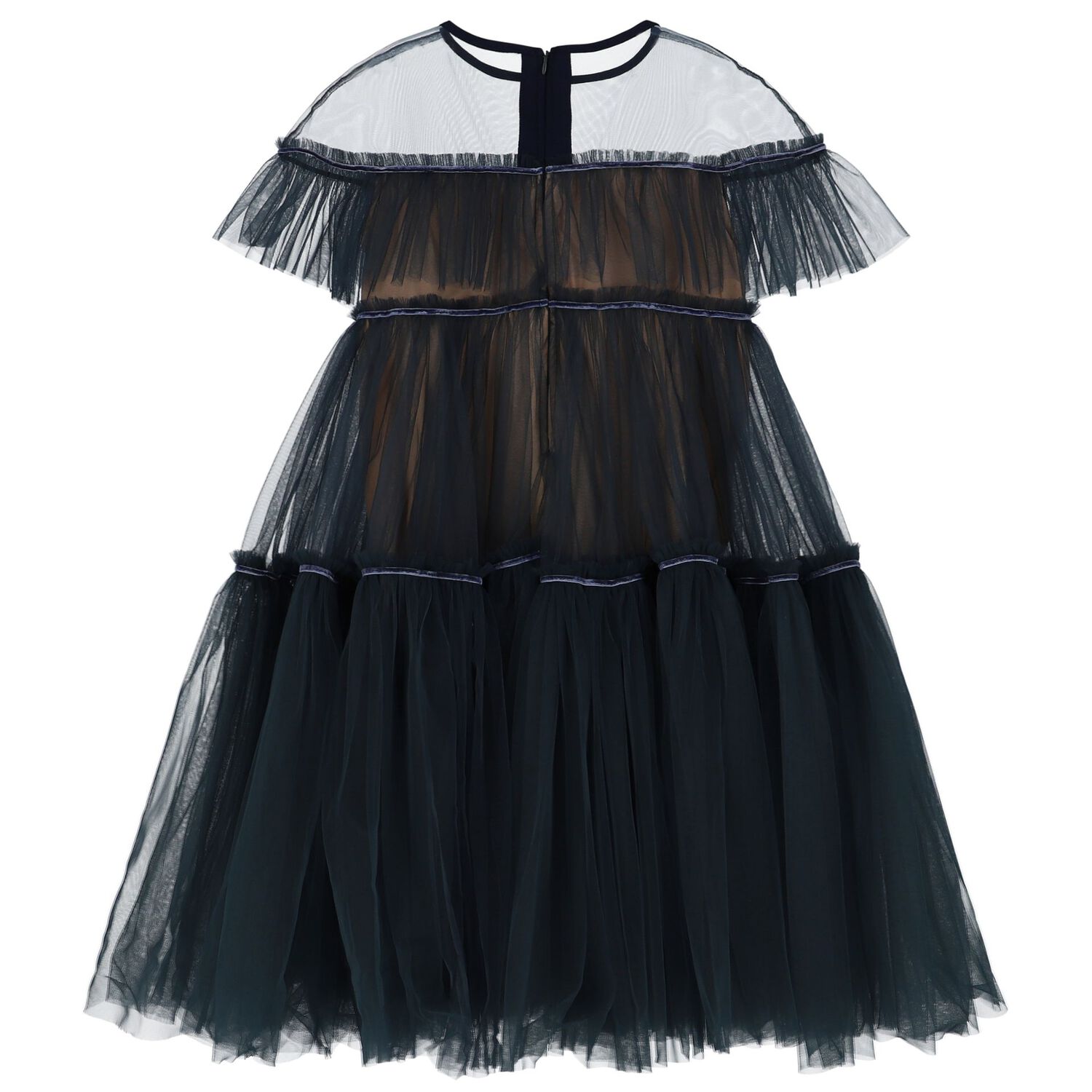 Girls Navy Blue Tulle Dress, 1, hi-res