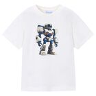 Boys White Robot T-Shirt, 3, hi-res