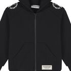Black Logo Hooded Zip Up Top, 1, hi-res