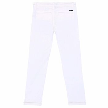 Girls White Stretch Satin Chino Pants