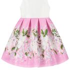 Girls White & Pink Floral Satin Dress, 1, hi-res
