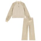 Girls Beige Embellished Trouser Set, 1, hi-res