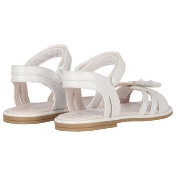 Girls Ivory Logo Flower Sandals