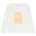 Girls White Embellished Heart Long Sleeve Top, 1, hi-res
