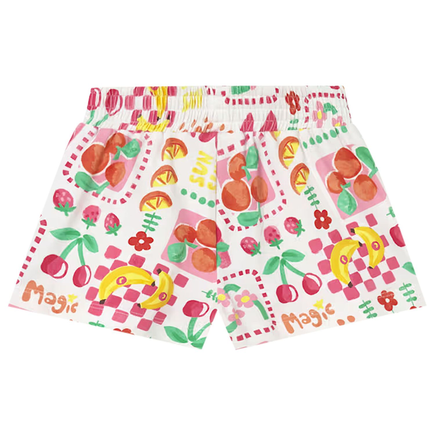 Younger Girls White Fruits Shorts, 1, hi-res