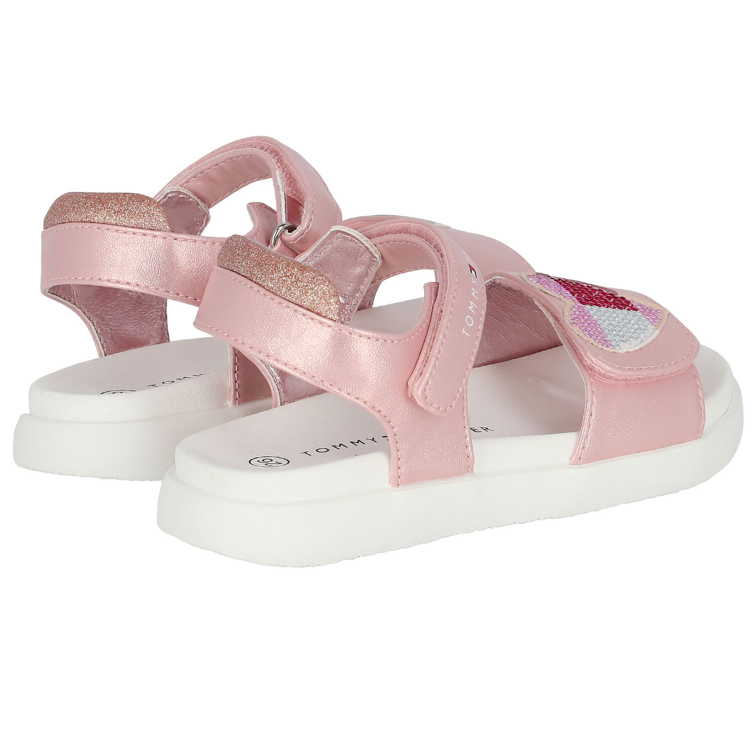 Girls Rose Gold & White Heart Sandals, 1, hi-res