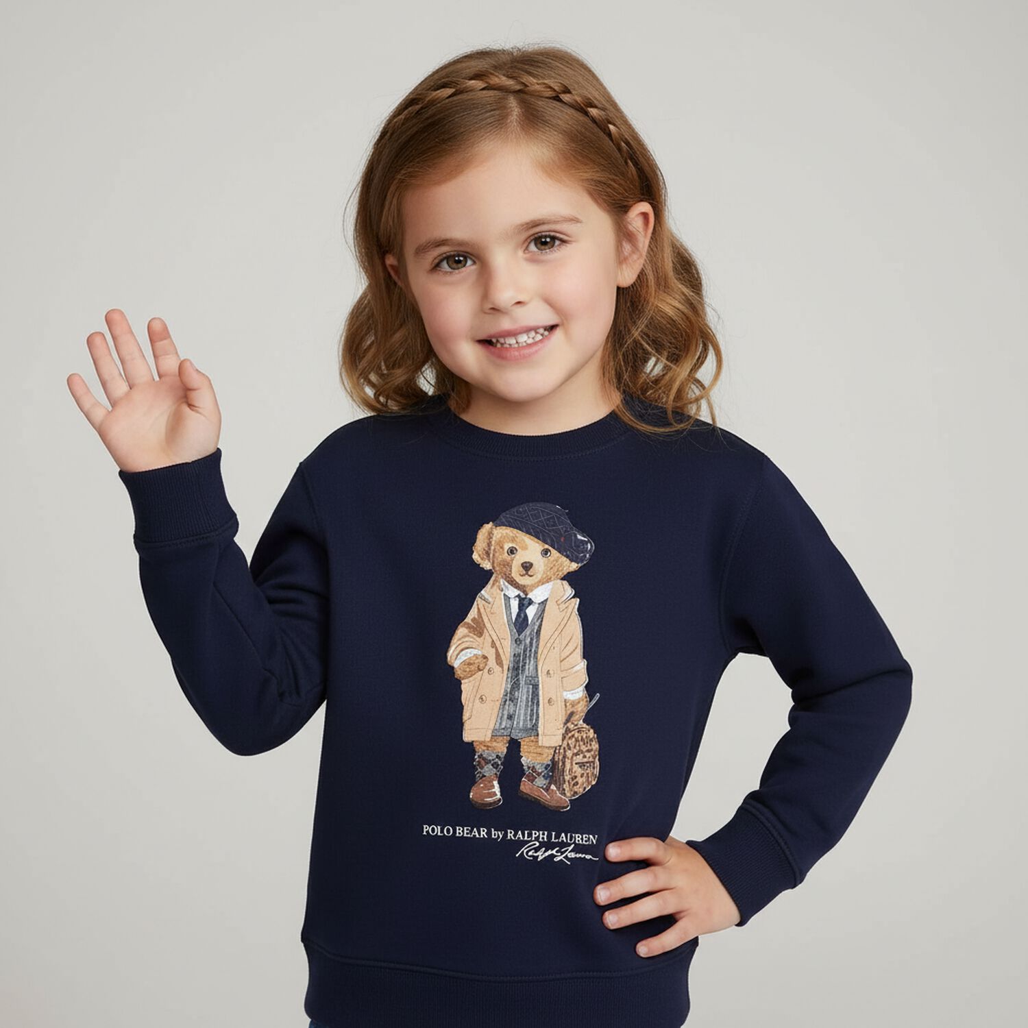 Girls Navy Blue Polo Bear Logo Sweatshirt, 1, hi-res