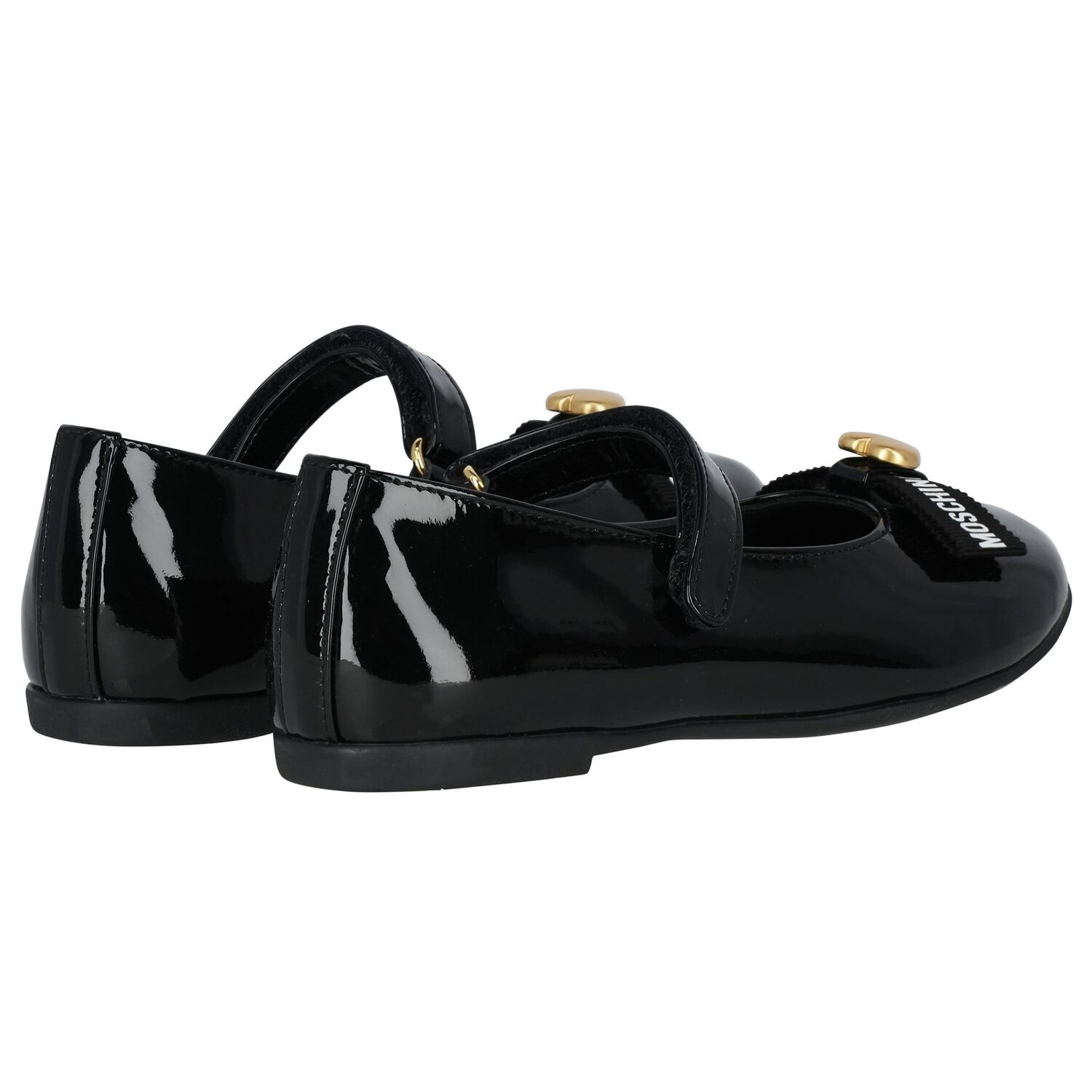 Girls Black Logo Patent Leather Shoes, 1, hi-res