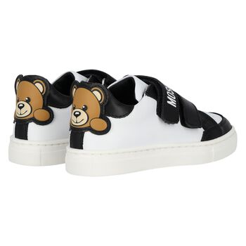 White & Black Teddy Bear Logo Trainers