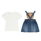 Younger Girls White & Blue Teddy Bear Skirt Set, 1, hi-res