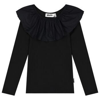 Girls Black Ruffle Long Sleeve Top