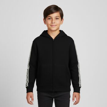 Black Logo Hooded Zip Up Top