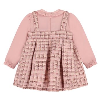 Younger Girls Pink Tweed & Crêpe Chiffon Dress